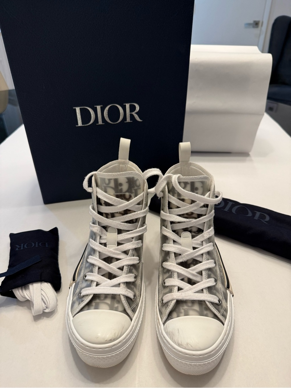 Dior Unisex White and Gray High-Top Athletic Sneakers Size 38